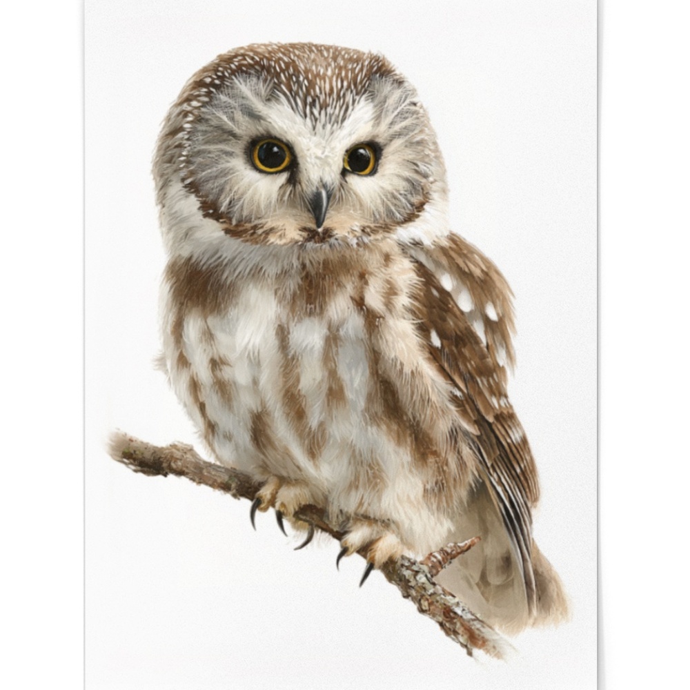 Watercolor Boreal Owl Portrait Wall Art Print Poster, Unframed - Charming - Picture 2 of 6